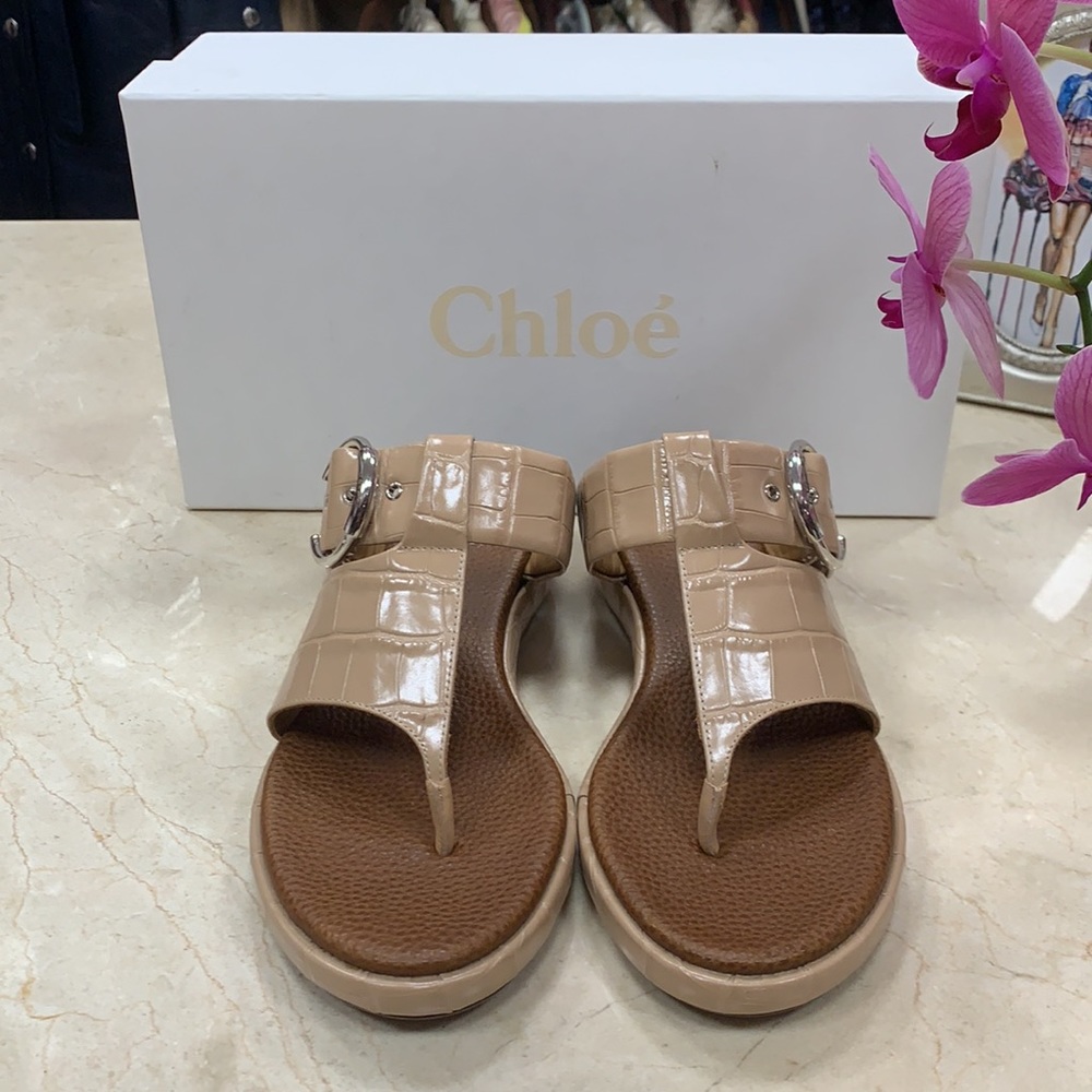 CHLOE LEATHER EMBOSSED NOUGAT COLOR BIRKENSTOCK DESIGN LUXURY SANDALS EU 38 - Picture 6 of 12